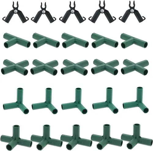 25 conectores de marco de invernadero de 0.63 pulgadas, accesorios de PVC para edificios, tubo de esquina de 3 vías y 4 vías, clips giratorios para