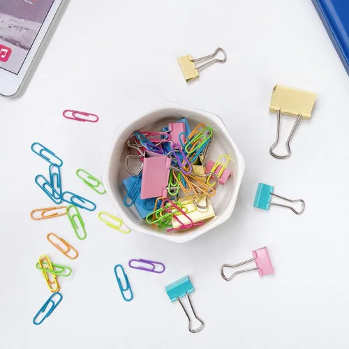 Miniatura 3 de Portaclips de Cerámica con Línea Dorada Dispensador Organizador de Clips para Escritorio Lindo Patrón de Mármol Terrazo Portaclips de Oficina