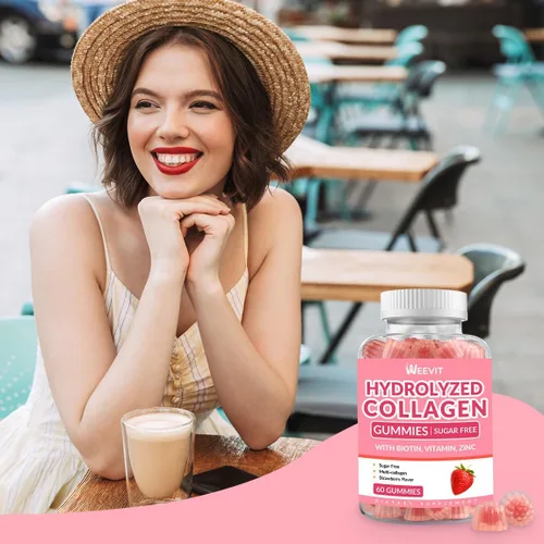 Miniatura 3 de Gominolas de colágeno sin azúcar para mujeres, proteína de colágeno tipo I, II, III, V, X con biotina, vitamina C, D, B12, gomitas de péptidos