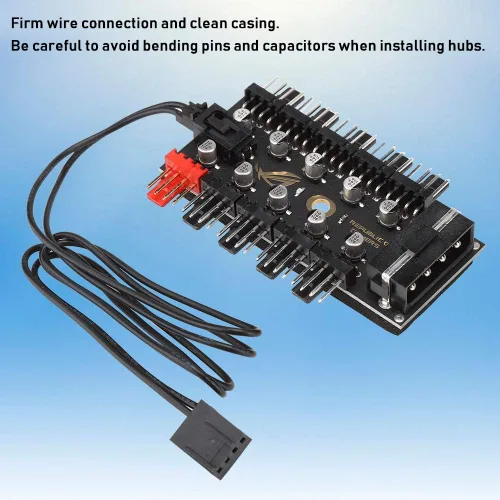 Miniatura 4 de Hub de ventilador de chasis de 4 pines, control de cable de ventilador de carcasa de PC de 10 puertos, divisor de controlador PWM, concentrador