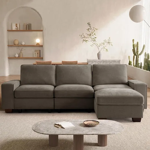 Miniatura 16 de TEKAMON Sofá Modular de 100" con Almacenamiento en los Asientos, Cómodo Sofá de Tela Chenilla de 3 Plazas para Sala de Estar, Oficina, Apartamento