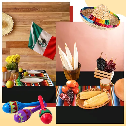 Miniatura 7 de Hosuly Mantel de plástico para fiesta mexicana, 6 unidades, 54 x 108 pulgadas, mantel de plástico a rayas para decoración de fiesta mexicana