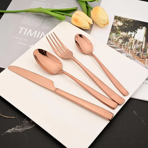 Miniatura 9 de Juego de cubiertos de oro rosa de 20 piezas, cubiertos de acero inoxidable 18/10, juego de vajilla resistente, incluye cuchillo, tenedor/cuchara