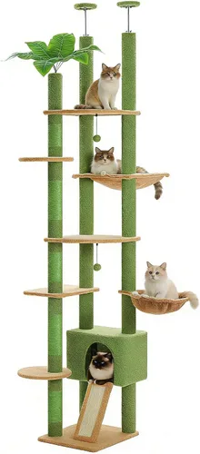 Miniatura 10 de PETEPELA Torre para gatos de 5 niveles de piso a techo, altura del árbol para gatos (95-107 pulgadas), ajustable, árbol de escalada alto con poste