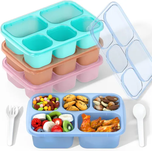 Miniatura 10 de Bento Box - Lonchera para adultos, paquete de 4 unidades, 5 compartimentos, contenedor de preparación de comidas para niños, contenedores Trigo