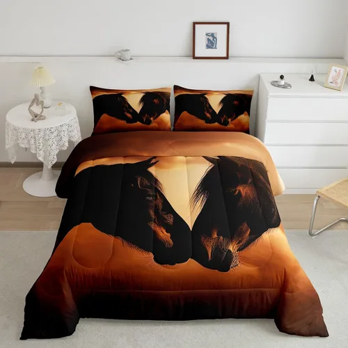 Miniatura 37 de Erosebridal Juego de ropa de cama de oso marrón, juego de edredón de animales de safari en el bosque, acuarela con relleno de edredón de vida