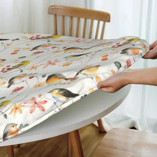 Miniatura 5 de WOAIDY Mantel ajustable redondo elástico, diseño de pájaro, tela de poliéster elástica para cocina, decoración de fiesta de comedor, funda de mesa 4