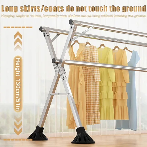 Miniatura 2 de Estante de secado de ropa plegable de acero inoxidable resistente, longitud ajustable, para interiores y exteriores, 7.9 ft/7.87 pies con pies