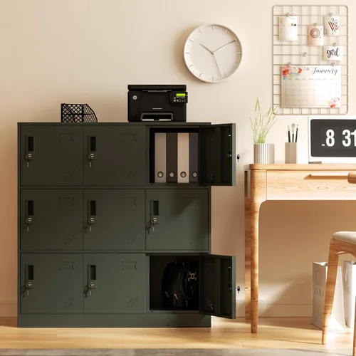 Miniatura 7 de Taquillas metálicas de 9 puertas para empleados, armario de almacenamiento de acero con cerradura y ranura para tarjetas, almacenamiento de metal