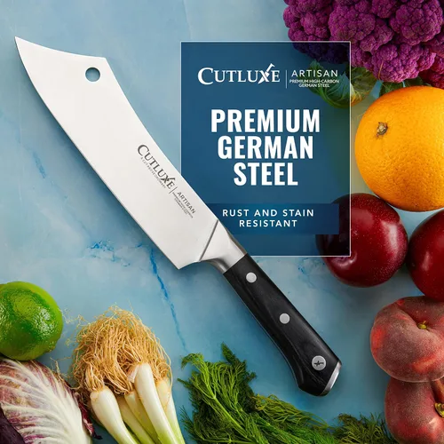 Miniatura 8 de Cutluxe Cuchillo Cleaver de Chef – Cuchillo de Carnicero Cleaver de Carne de 8" – Hoja de Acero Alemán, Espiga Completa, Diseño de Mango Ergonómico