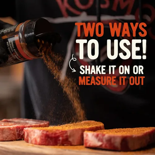 Miniatura 9 de Kosmos Q Funda de vaca Hot BBQ Rub, regalo del día del padre, condimento picante de bistec y pechuga con chile, ajo, cebolla, pimentón y humo