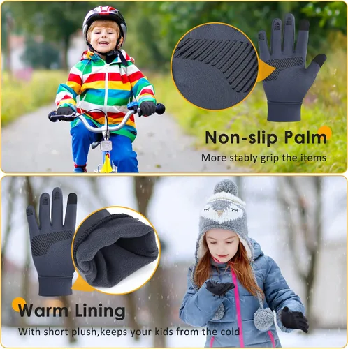 Miniatura 3 de AOTOW Winter Running Gloves for Kids - Kid Touch Screen Gloves Warm Thermal Mittens Anti-Slip Bike Soccer for Boys Girls - Gray