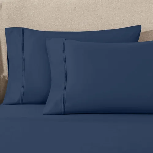 Miniatura 2 de Juego de fundas de almohada tamaño King de 1200 hilos, 100% algodón egipcio, suave y transpirable, 2 piezas, color azul marino