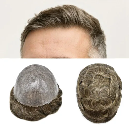 Miniatura 11 de Toupee - Sistema de reemplazo de cabello humano para hombre, 0.004 in, inyectado, piel de polietileno, piezas de pelo para hombre, 6 x 8 pulgadas