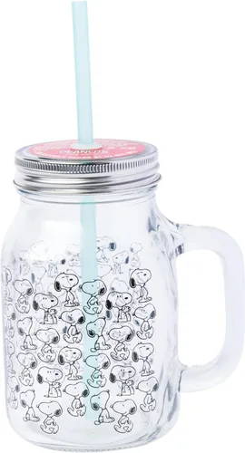 Silver Buffalo Peanuts Snoopy - Tarro de cristal con tapa y pajita, 21 onzas