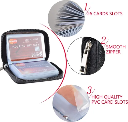 Miniatura 7 de Easyoulife billetera para tarjetas de crédito de cuero auténtico con espacio para 26 tarjetas