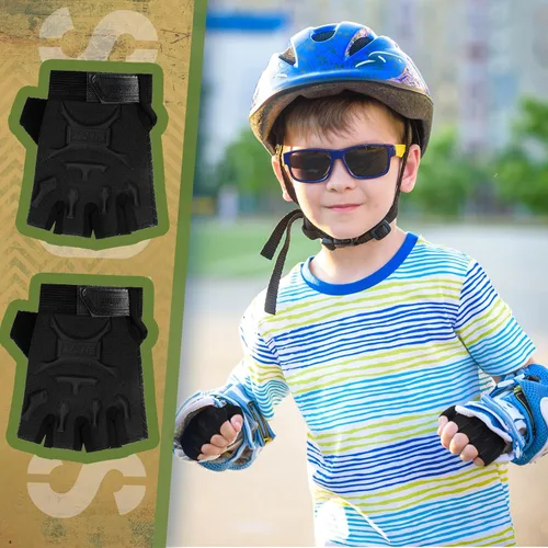 Miniatura 10 de SATINIOR 3 pares de guantes de medio dedo antideslizantes de gel para ciclismo, guantes de gimnasia ajustables para niñas y niños