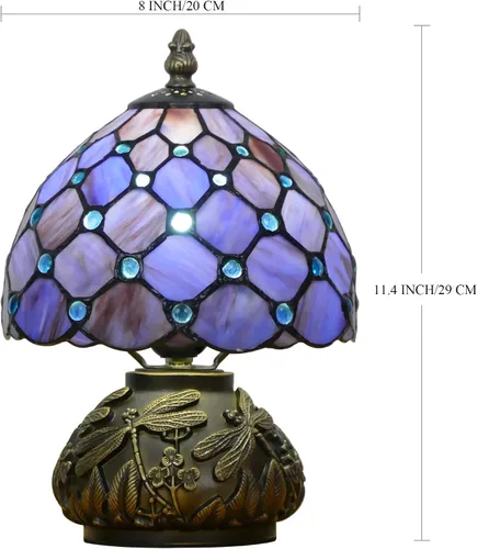 Miniatura 2 de Pequeña Lámpara Tiffany Mini Lámpara de Mesa de Vidrio Manchado Estilo Perla Púrpura Seta Lámpara de Acento 8X11 Pulgadas