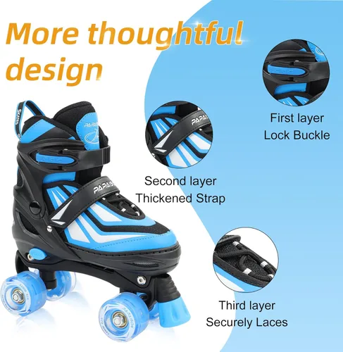 Miniatura 4 de PAPAISON Patines de ruedas para niños y niñas, patines ajustables de 4 tamaños con ruedas iluminadas para niños de 4 a 12 años Azul