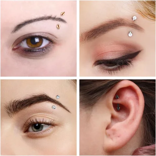 Miniatura 4 de FECTAS Piercing para cejas, joyería vertical para labio, barra curvada de 0.56 oz, diminutos anillos para cejas, ombligo, oreja, hélice, caracola