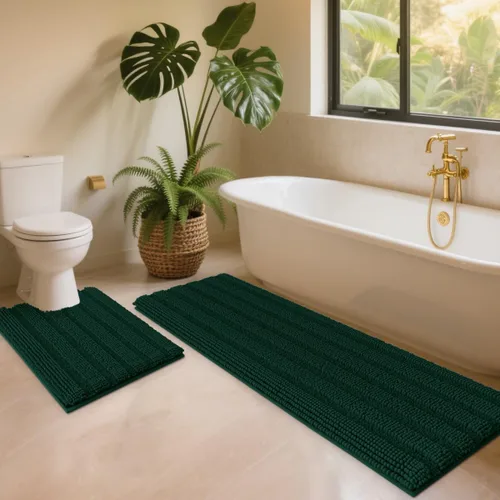 Miniatura 44 de ACCUMTEK - Juego de alfombras de baño a rayas beige de 3 piezas, ultrasuaves, antideslizantes de chenilla, alfombras de baño mullidas y absorbentes
