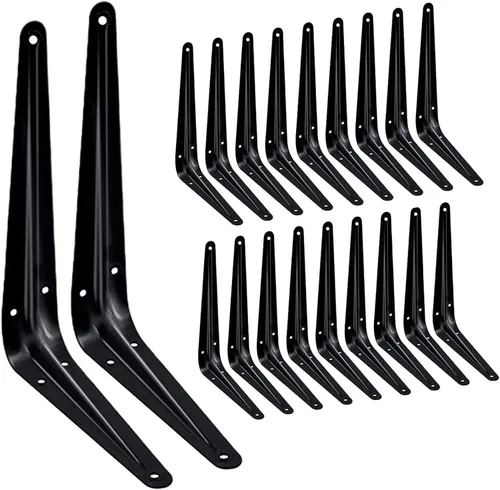 Paquete de 20 soportes de estante flotante, de metal negro resistente, rústico, de hierro en L decorativo estilo campestre, soportes de pared para
