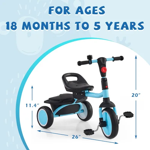 Miniatura 2 de Triciclo para niños pequeños, triciclo para niños con campana, triciclo plegable para niños de 18 meses a 5 años, triciclo de bebé con asiento Azul
