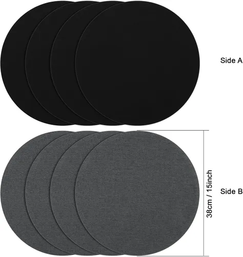 Miniatura 8 de Textile - Juego de 6 manteles individuales de lino de arpillera de doble cara, antideslizantes, lavables, para mesa de comedor (redondo, gris, negro)
