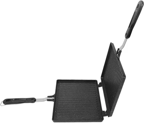 Miniatura 5 de WALFRONT Máquina de sándwiches tostados para estufa, fabricante de panini a la parrilla antiadherente, aleación de aluminio para gofres, desayuno