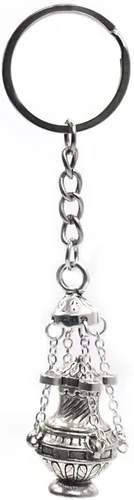 Miniatura 2 de Surakey Llavero con quemador de incienso de incensario, llavero de fe cristiana en tono plateado, regalo religioso, aleación de zinc, llavero