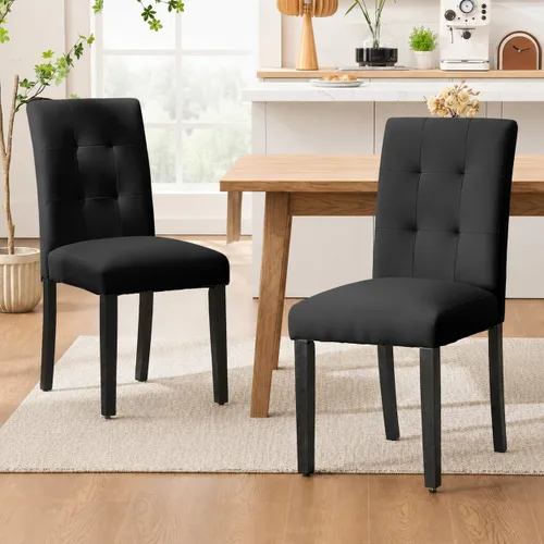 Joysoul Juego de 2 sillas de comedor, sillas tapizadas de piel sintética con respaldo copetudo, sillas de cocina con marco de madera maciza, sillas