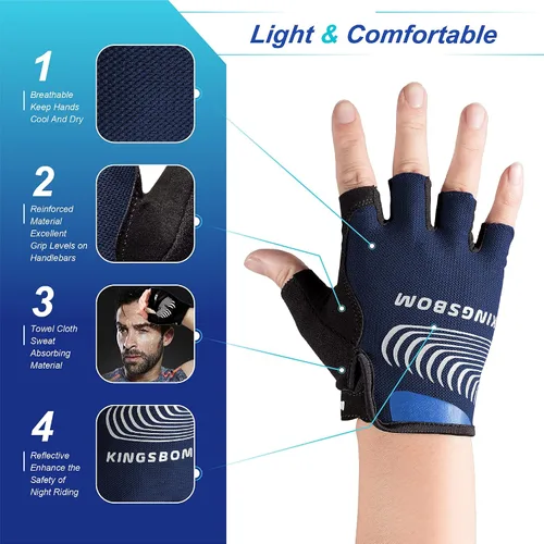 Miniatura 4 de KINGSBOM Guantes de ciclismo que absorben los golpes con almohadilla de gel de silicona ligera, transpirables y antideslizantes para hombres