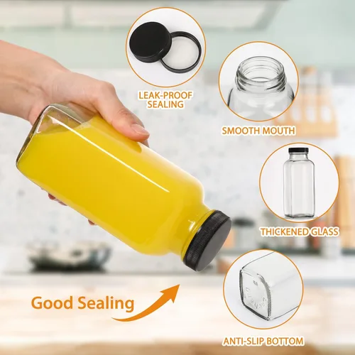 Miniatura 2 de AuroTrends Botellas de vidrio de 12 onzas con tapas 12Pack, botellas de vidrio de 360ml para jugos, agua, kombucha - Botellas de vidrio
