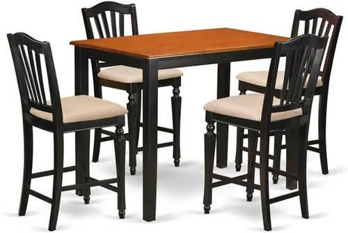 Miniatura 11 de East West Furniture YACH3-BLK-C - Juego de mesa de comedor de 3 piezas de altura para mostrador de cocina contiene una mesa de comedor rectangular
