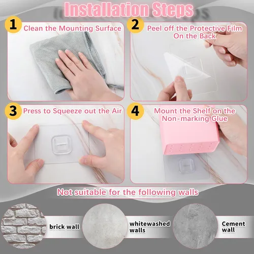 Miniatura 5 de Suclain Organizador de pared de 2 piezas, sin perforación, adhesivo flotante, organizador de contenedores de almacenamiento colgantes para Rosa