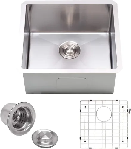 VADANIA - Fregadero de barra de cocina de 20 pulgadas, 20"x18"x10", de un solo tazón, de montaje inferior, acero inoxidable calibre 18 T304, acabado
