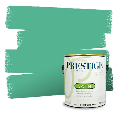 Miniatura 159 de Prestige Paints - Pintura exterior e imprimación en uno, 1 galón, plano, compatibilidad comparable con el color menta «Whipped Mint» de Behr