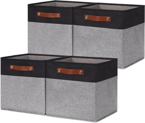Miniatura 14 de HNZIGE Juego de 4 cubos de almacenamiento de tela, organizadores plegables para estantes, hogar, cubos decorativos para el hogar, juguetes, armario