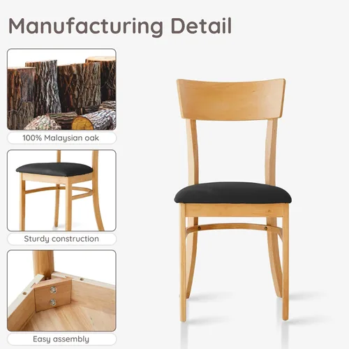 Miniatura 4 de Livinia Mint - Juego de 2 sillas de comedor, asiento tapizado de piel sintética de roble malasio sólido, sillas laterales rectas (natural)