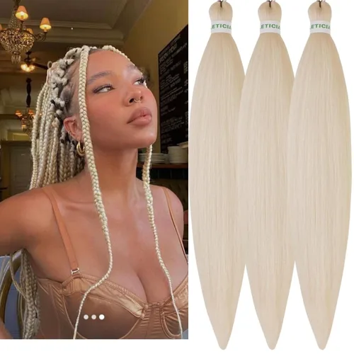 Miniatura 26 de Cabello estirado de fibra Kanekalon para trenzar con cabello humano, color oro rosado, 30 pulgadas