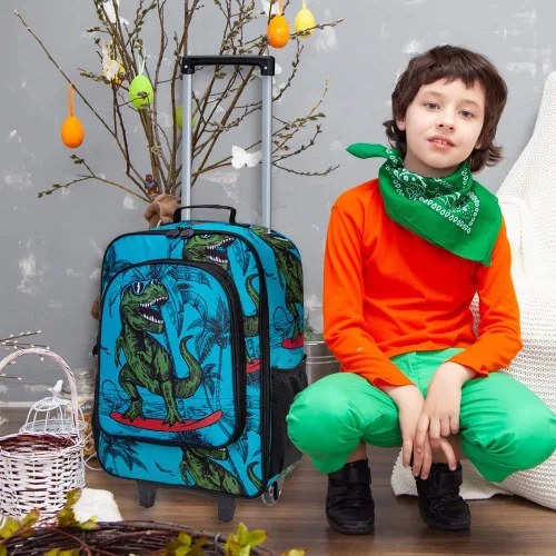 Miniatura 2 de AGSDON Maleta infantil para niños, lindas ruedas de equipaje con ruedas de dinosaurio para niños pequeños