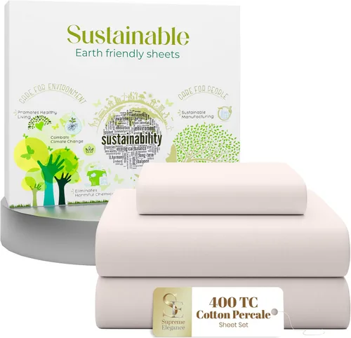 Miniatura 22 de Purity Home - Juego de sábanas 100% algodón de 400 hilos, percal refrescante, con bolsillo profundo elástico, ropa de cama de 3 piezas, lujo