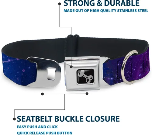 Miniatura 4 de Buckle-Down Collar de perro con hebilla de cinturón de seguridad, color azul galaxia/morado, 1 pulgada de ancho, se adapta a cuello de 9 a 15
