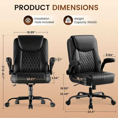 Miniatura 3 de GTPLAYER Silla de oficina de cuero, silla de escritorio para el hogar con brazos abatibles y respaldo ergonómico, cómoda silla ejecutiva resistente