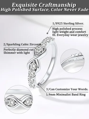 Miniatura 7 de Bestyle Anillos simples de plata de ley S925 con circonita cúbica, bonitos anillos de amistad para mejores amigos, delicados anillos de boda