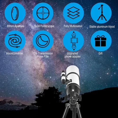 Miniatura 6 de Telescopio Celticbird para adultos de alta potencia, apertura de 80 mm, montura AZ de 600 mm, telescopio refractor para niños principiantes
