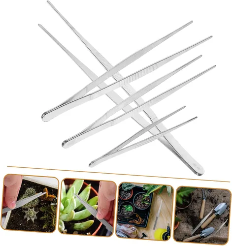 Miniatura 4 de 4 pinzas de acero inoxidable para jardinería suculenta, puntas curvas y rectas para proyectos de cuidado de plantas de precisión y herramientas
