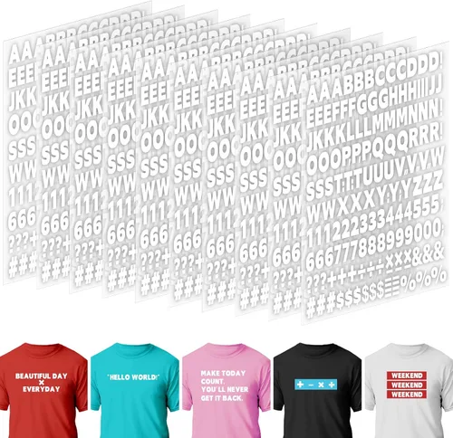10 hojas 1660 piezas letras y números termoadhesivos para ropa, letras de vinilo termoadhesivas blancas de 1 pulgada con letras de transferencia
