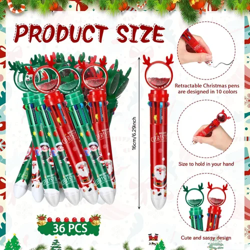 Miniatura 2 de Fulmoon Juego de 72 bolígrafos de Navidad, 10 en 1, multicolor, 6 colores, retráctil, regalo de felicitación de Navidad, árbol de Navidad, lindo