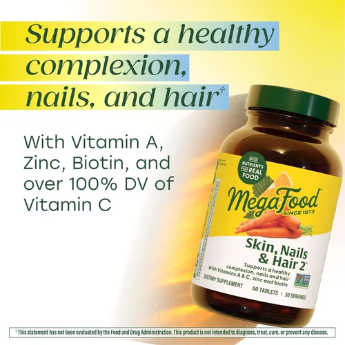 Miniatura 3 de MegaFood Piel, Uñas y Cabello 2 - Vitaminas para Mujeres y Hombres - Biotina, Vitamina A, C, Zinc, B6, E, Ácido Pantoténico - Vegano - Hecho sin 9